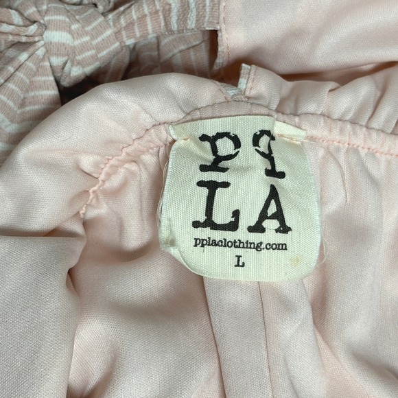 PPLA Mooney Woven Romper Pink Ivory Striped Ruffle Tie Back Size Large NEW USA - Picture 9 of 9